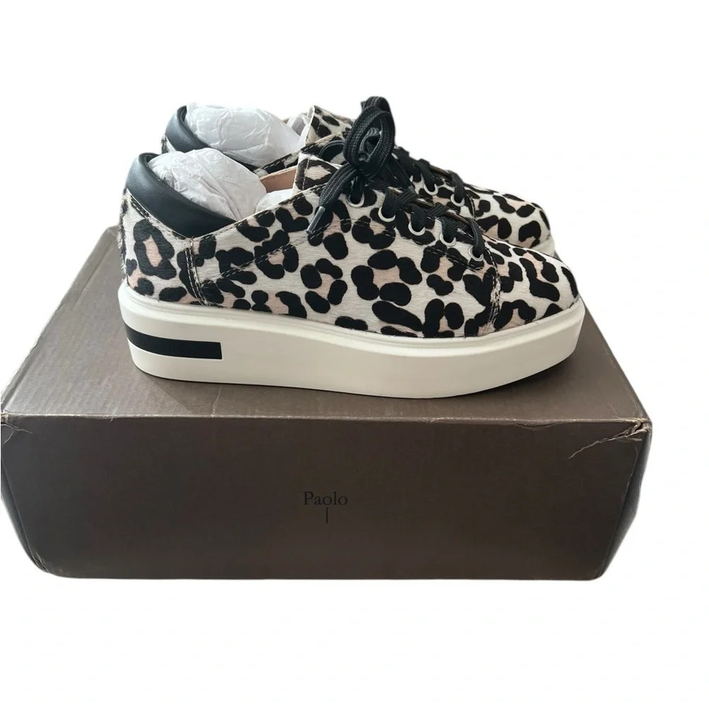 NIB Linea Paolo Kendra 2 Leopard Calf Hair Women’s Tennis Shoes size 5